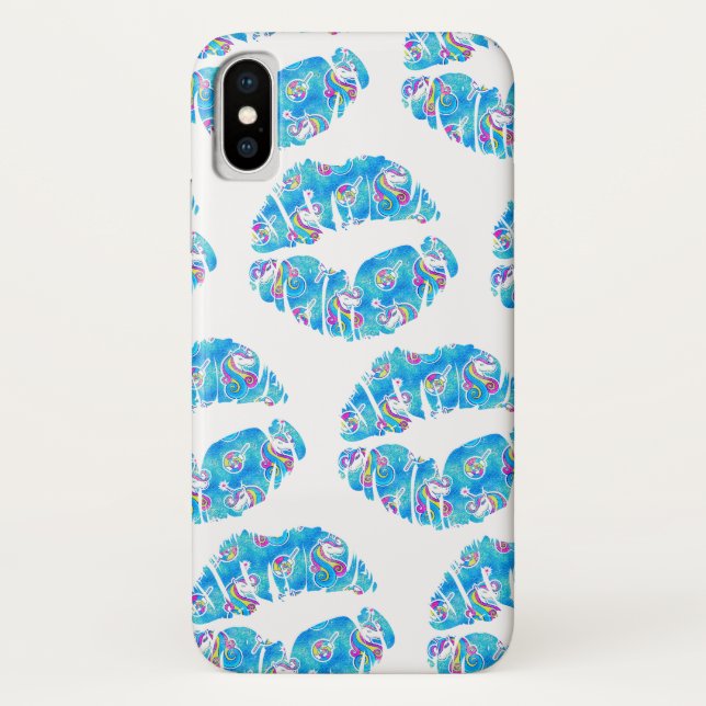 UNICORN Iridescent Aqua Foil Metallic KISS LIPS Case-Mate iPhone Case (Back)