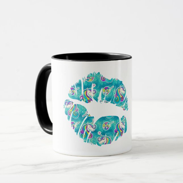 UNICORN Iridescent Teal Foil Metallic KISS LIPS Mug (Front Left)