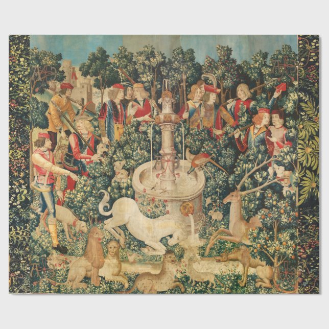 UNICORN IS FOUND / Fountain and Other Animals Wrapping Paper (Flat)