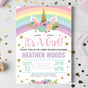 Unicorn It's A Girl Baby Shower Invitation