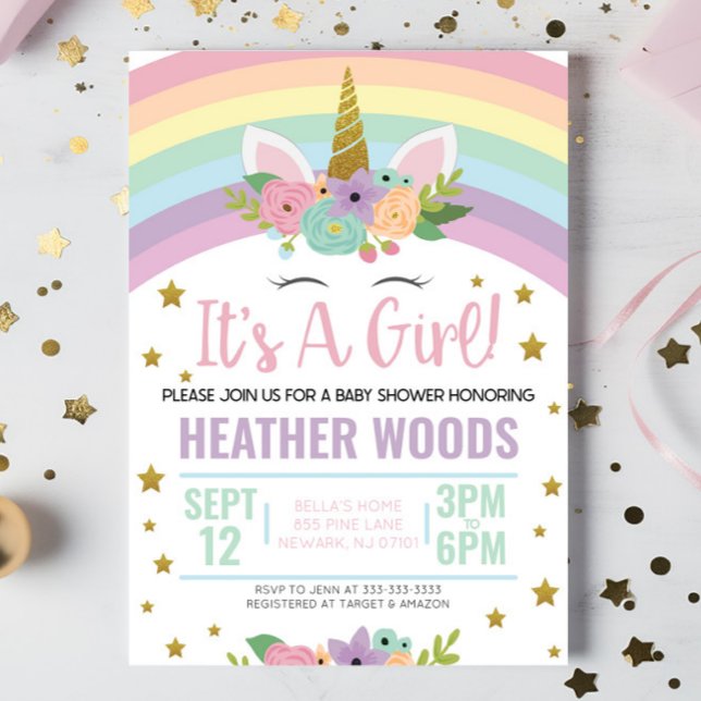 Unicorn It's A Girl Baby Shower Invitation (Creator Uploaded)