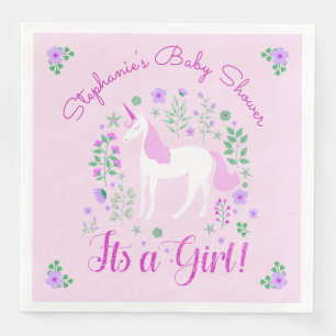 Unicorn Its A Girl Pink Baby Shower Personalised Napkin