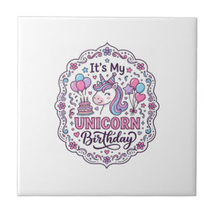 Unicorn It's My Unicorn Birthday Playful Shirt Gra Tile
