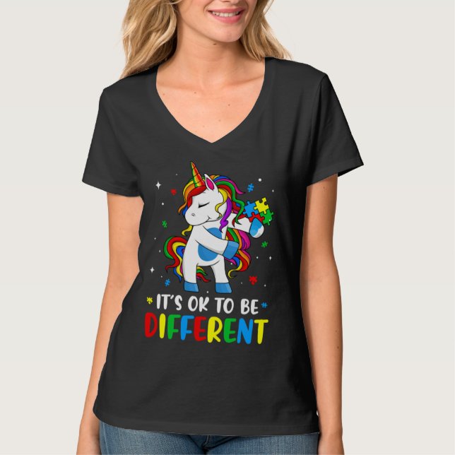 Unicorn Its Ok To Be Different Autism Awareness Fo T-Shirt (Front)