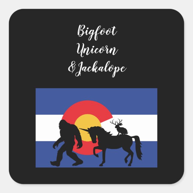 Unicorn Jackalope and Bigfoot Square Sticker (Front)
