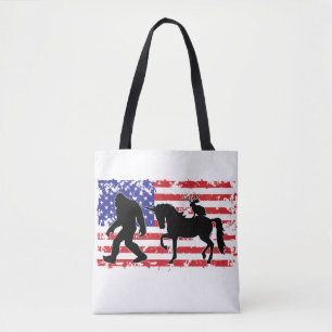 Unicorn, Jackalope, Bigfoot and the American Flag Tote Bag