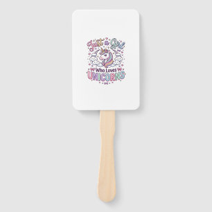 Unicorn Just a Girl Who Loves Unicorns White Backg Hand Fan