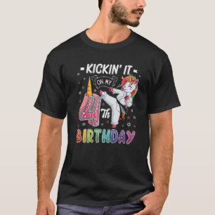 Unicorn Karate 4Th Birthday Four 4 Years Old Taekw T-Shirt