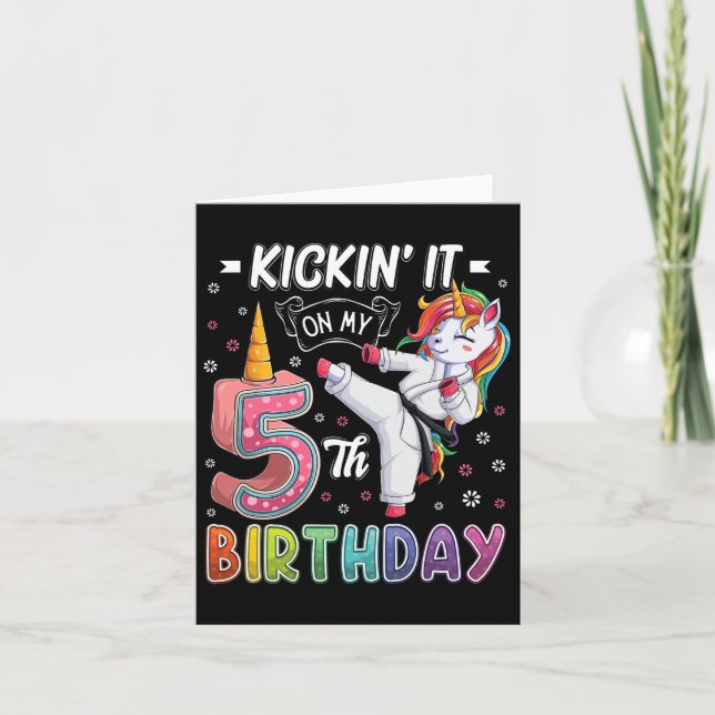 Unicorn Karate 5th Birthday Five 5 Years Old Taekw Card (Front)