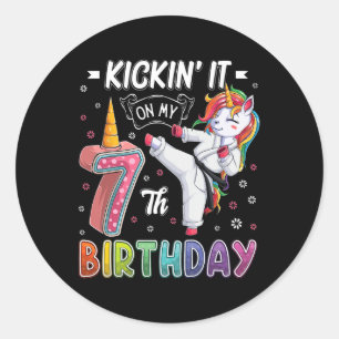 Unicorn Karate 7th Birthday 7 Seven Years Old Taek Classic Round Sticker