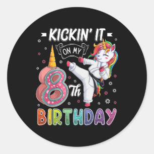 Unicorn Karate 8th Birthday Eight 8 Years Old Taek Classic Round Sticker