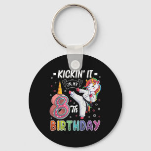 Unicorn Karate 8th Birthday Eight 8 Years Old Taek Key Ring