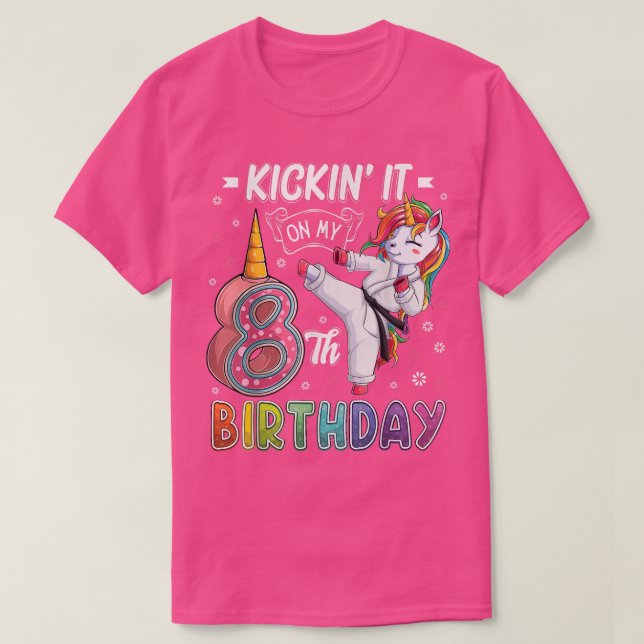 Unicorn Karate 8th Birthday Eight 8 Years Old Taek T-Shirt (Design Front)