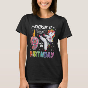 Unicorn Karate 9th Birthday Nine 9 Years Old Taekw T-Shirt