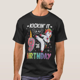 Unicorn Karate 9th Birthday Nine 9 Years Old Taekw T-Shirt