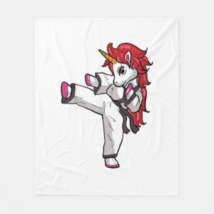 Unicorn Karate Girl Taekwondo Jiu Jitsu MMA BJJ T- Fleece Blanket