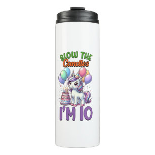 Unicorn Kids 10th Birthday Party Boy 10 Year Old B Thermal Tumbler