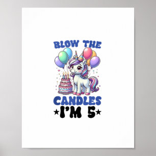 Unicorn Kids 5th Birthday Party Boy 5 Year Old Bda Poster