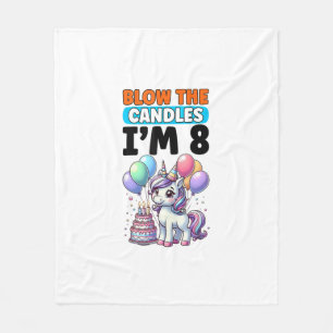 Unicorn Kids 8th Birthday Party Boy 8 Year Old Bda Fleece Blanket