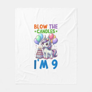 Unicorn Kids 9th Birthday Party Boy 9 Year Old Bda Fleece Blanket