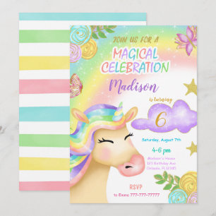 Unicorn Kids Birthday Party Invitation