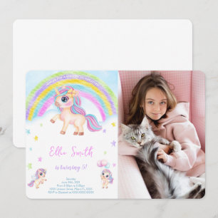 Unicorn Kids Birthday Photo Invitation 