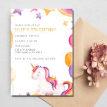 Unicorn Kids Girl 5th Birthday Party Invitation<br><div class="desc">Cute unicorn design birthday party invitations for your little girl's birthday. Customise with your party details.</div>