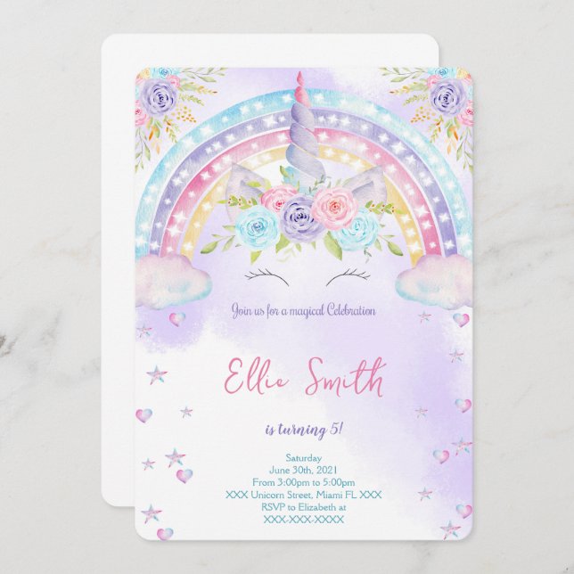 Unicorn Kids Invitation  (Front/Back)