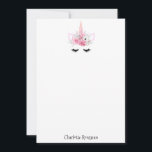 Unicorn Kid's Personalised Stationery Card<br><div class="desc">Cute whimsical watercolor mermaid and fish kid's stationery for home or school. Pink florals. Magical and cute watercolor.</div>