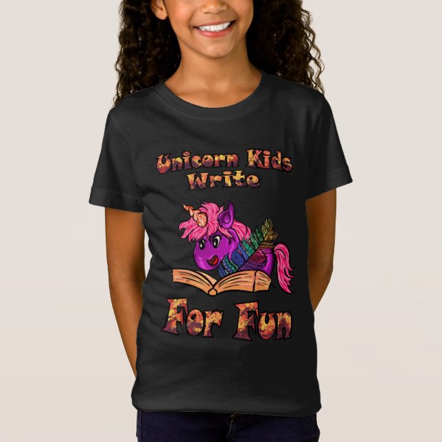 Unicorn Kids Write For Fun T-Shirt (Front)