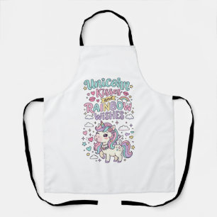 Unicorn Kisses and Rainbow Wishes Cute Pastel Grap Apron