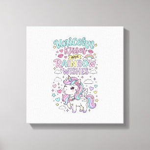 Unicorn Kisses and Rainbow Wishes Cute Pastel Grap Canvas Print