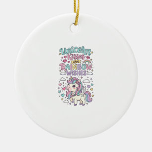 Unicorn Kisses and Rainbow Wishes Cute Pastel Grap Ceramic Tree Decoration