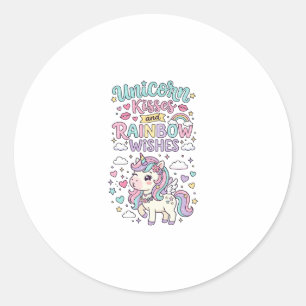 Unicorn Kisses and Rainbow Wishes Cute Pastel Grap Classic Round Sticker