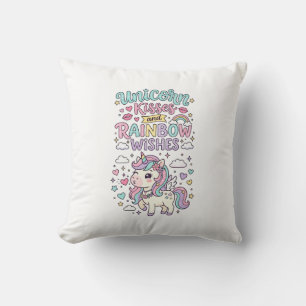 Unicorn Kisses and Rainbow Wishes Cute Pastel Grap Cushion