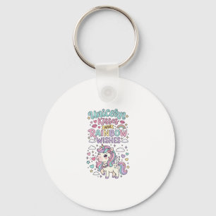 Unicorn Kisses and Rainbow Wishes Cute Pastel Grap Key Ring