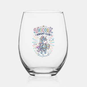 Unicorn Knight Club Print Ready Apparel Graphic_1 Stemless Wine Glass
