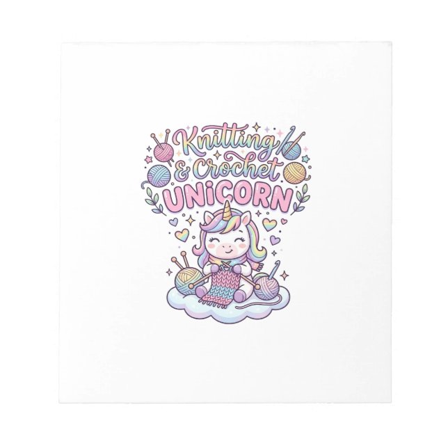 Unicorn Knitting Crochet Unicorn Adorable Typograp Notepad (Front)