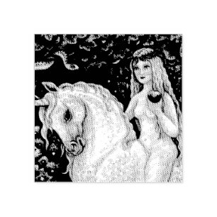 UNICORN, LADY GODIVA, GARDEN OF EDEN RUBBER STAMP