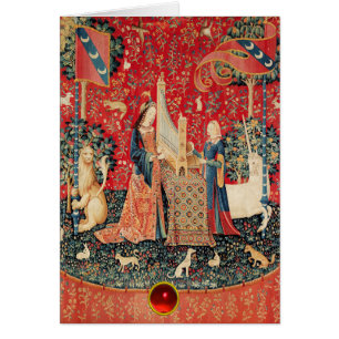 UNICORN,LADY PLAYING ORGAN Red Floral Christmas