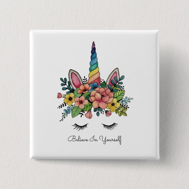 Unicorn Lashes With Rainbow Horn 15 Cm Square Badge (Front)