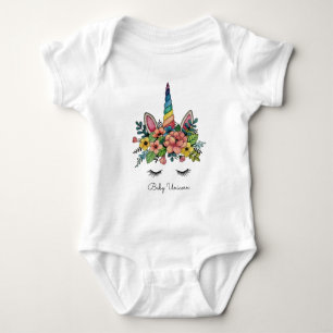 Unicorn Lashes With Rainbow Horn Baby Bodysuit