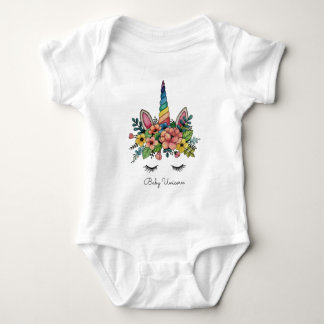 Unicorn Lashes With Rainbow Horn Baby Bodysuit
