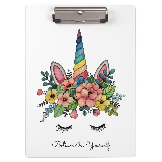 Unicorn Lashes With Rainbow Horn Clipboard (Front)