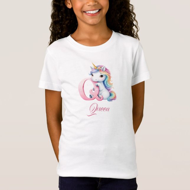 Unicorn letter Q monogram initial magical day T-Shirt (Front)
