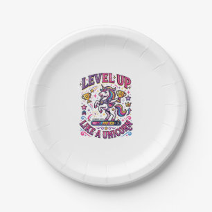 Unicorn Level Up Like a Unicorn Commercial Cute Gi Paper Plate