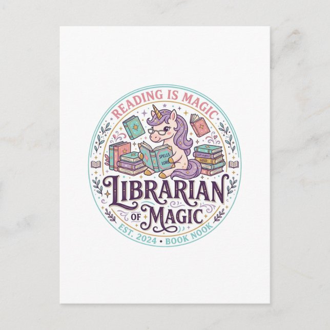 Unicorn Librarian of Magic Original Product Graphi Postcard (Front)