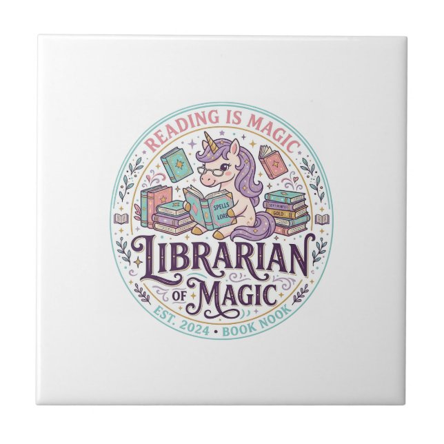 Unicorn Librarian of Magic Original Product Graphi Tile (Front)