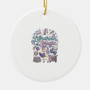 Unicorn Librarian of Magic Print Ready Apparel Gra Ceramic Tree Decoration