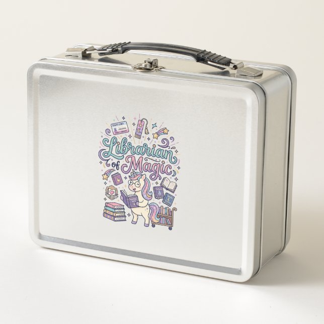 Unicorn Librarian of Magic Print Ready Apparel Gra Metal Lunch Box (Front)